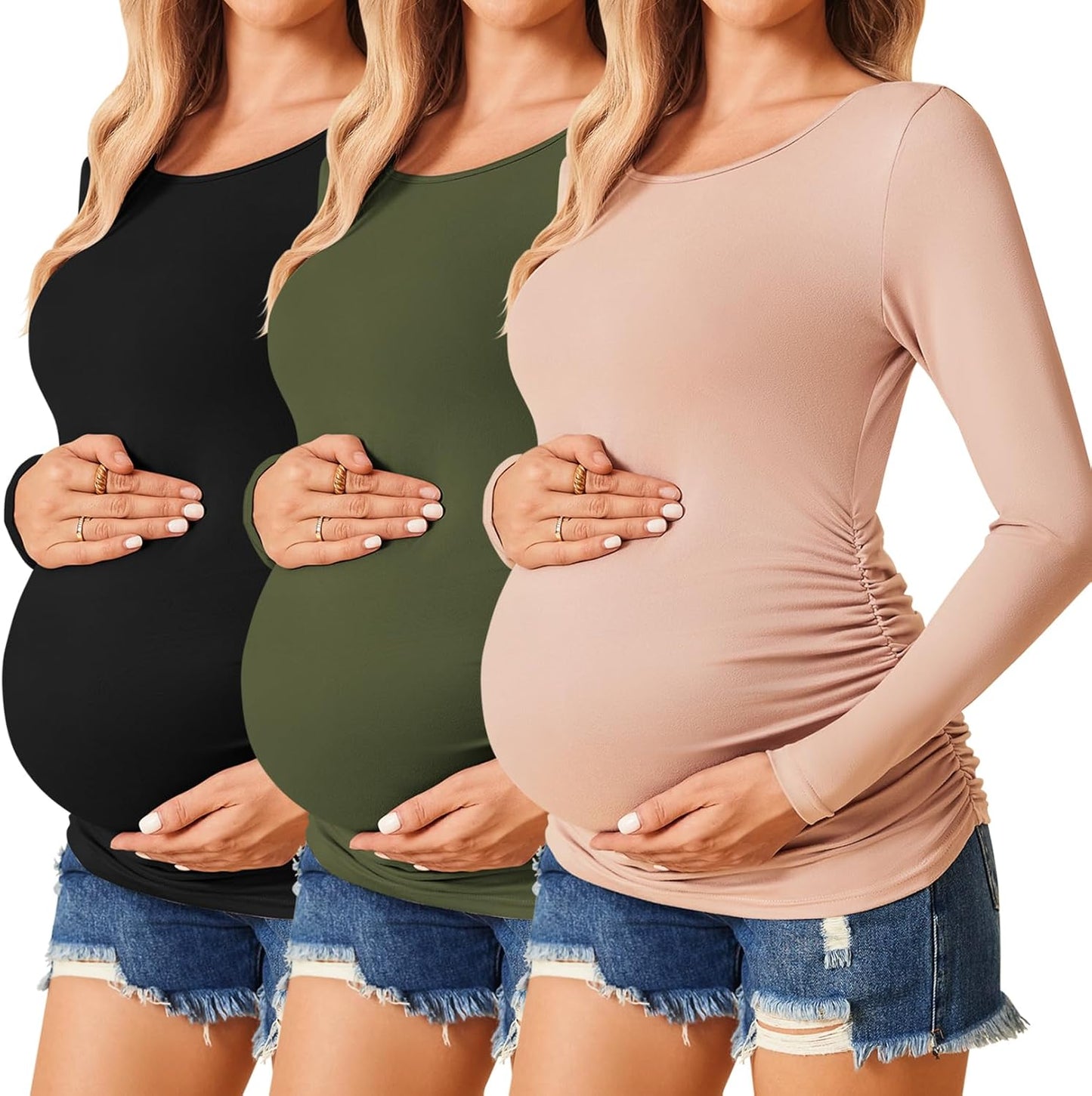 Ekouaer Womens Maternity Shirts Long Sleeve 3 Pack Tunic Tops