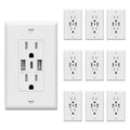 USB Wall Outlet 3-Port Type C 18W with 2x15A Receptacles - Pack of 10