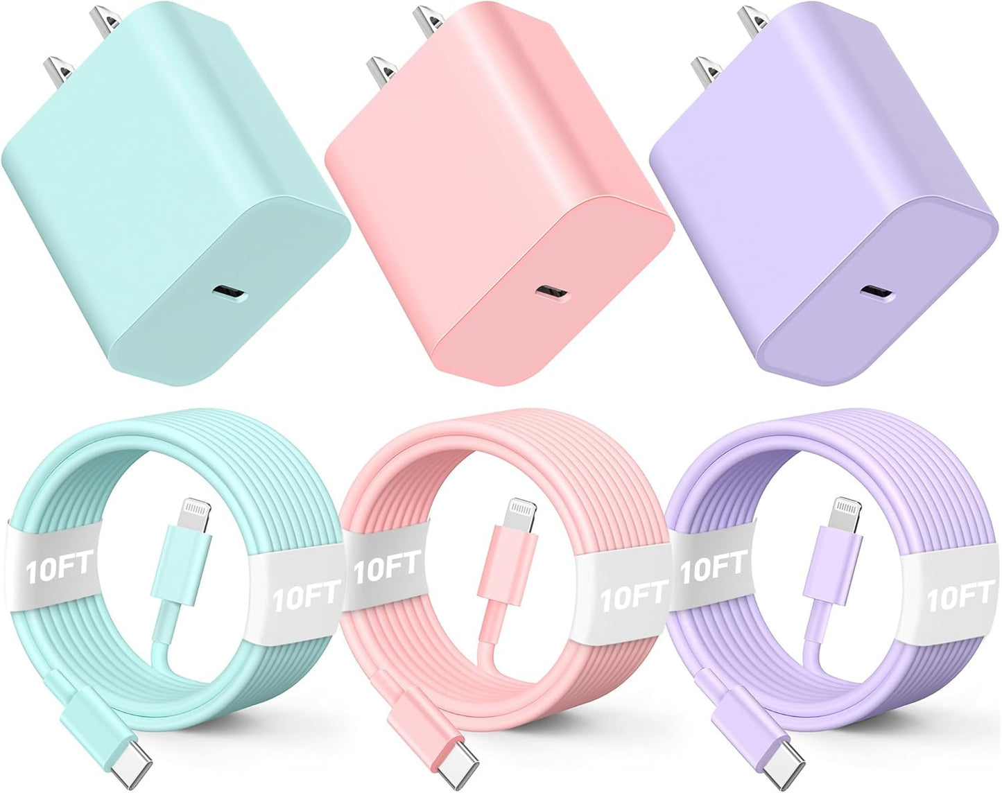 Quick Charge Trio for iPhone: 3-Pack 10FT PD Wall Charger Set by BUSFUL