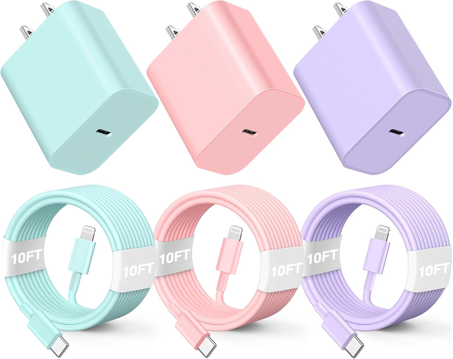 Quick Charge Trio for iPhone: 3-Pack 10FT PD Wall Charger Set by BUSFUL
