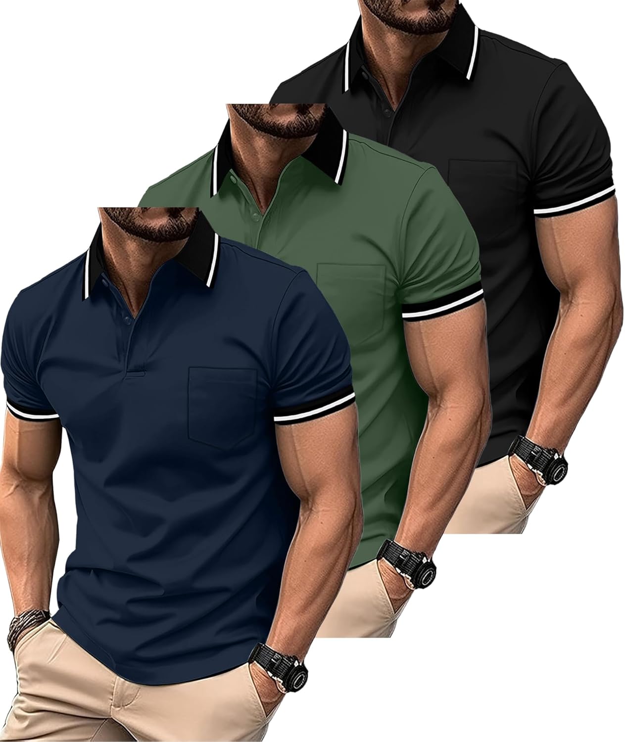 ZITY 3 Pack Men Polo Shirts Short Sleeve with Pocket for Sports