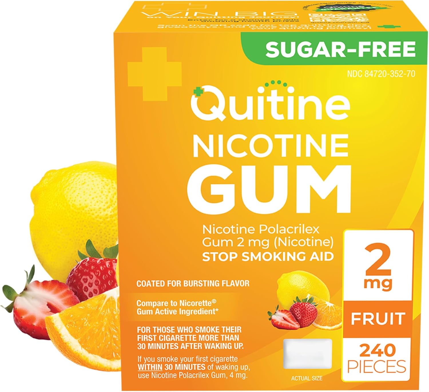 Quitine Nicotine Gum 2mg Fruit Flavor for Effective Smoking Cessation
