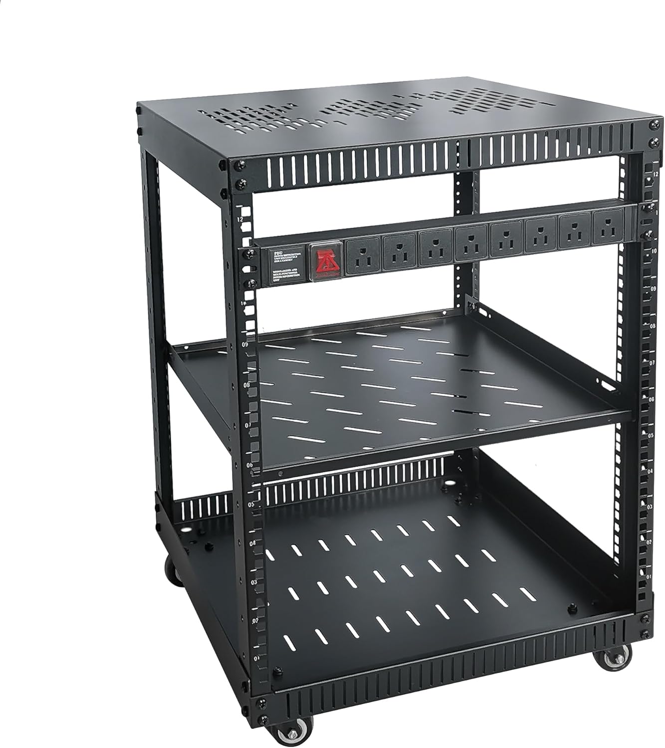 RIVECO 12U Network Rack with Wheels for 19in Equipment & Gear