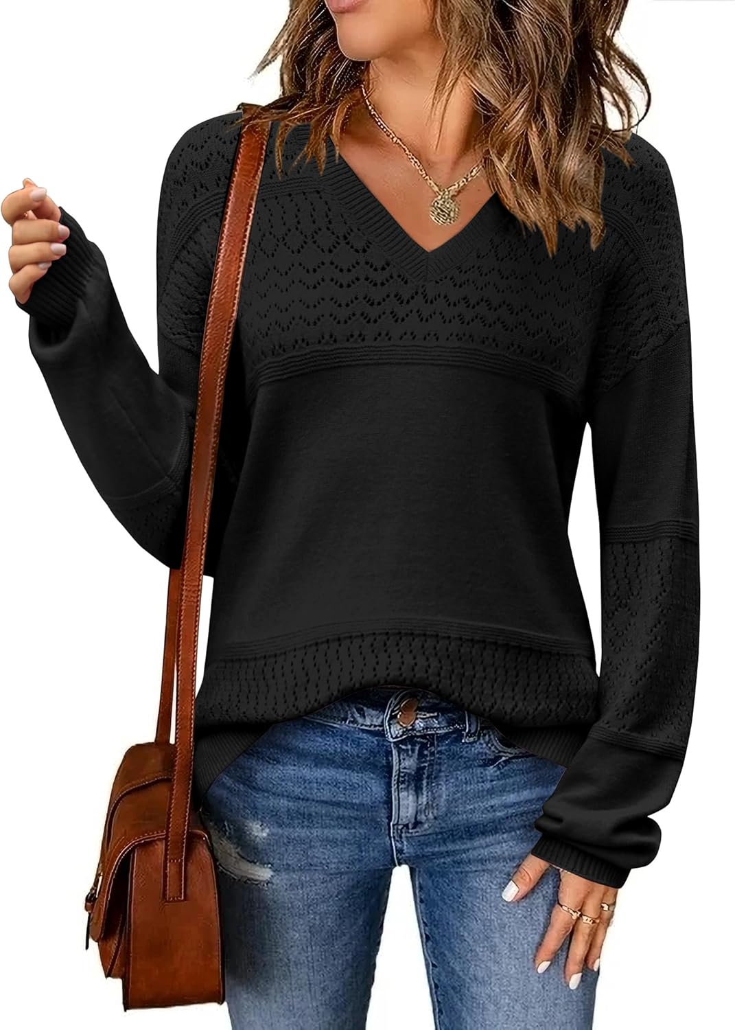 Zeagoo Womens Casual Long Sleeve Ribbed Knit Pullover Sweater