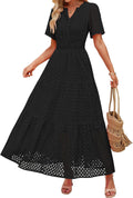 ZESICA Women's Summer Short Sleeve Maxi Dress - Flattering V Neck Maxi