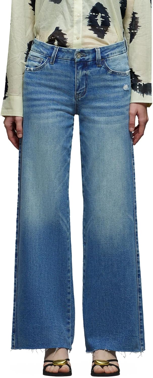 ONESO Mid-Low Rise Baggy Jeans for Women with Distressed Style