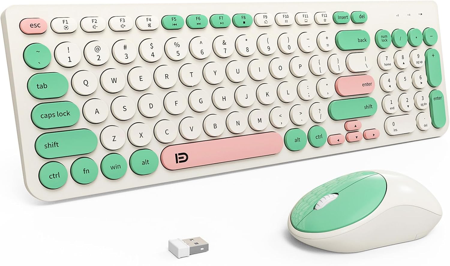 2.4GHz Cute Wireless Keyboard Set - Quiet & Slim, Milky White Green