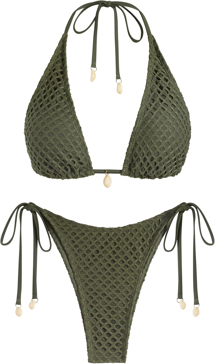 ZAFUL Women's Triangle Bikini Multiway Fishnet Tie Side Set