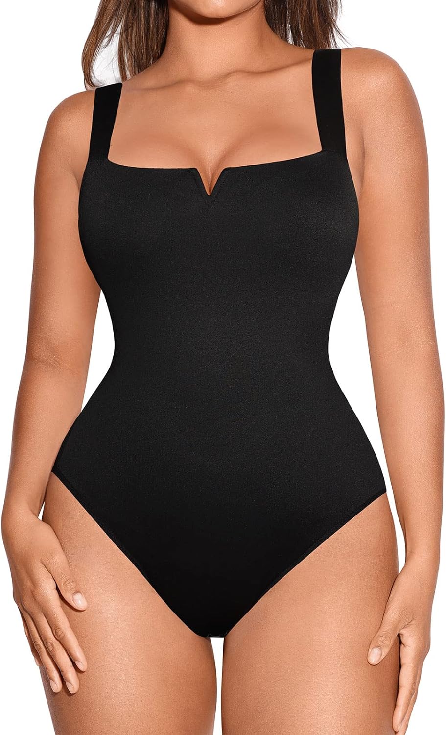 FeelinGirl Square Neck Bodysuit for Women with Tummy Control