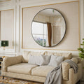 42 in Round Wall Mirror - Large Black Metal Frame for Entryway