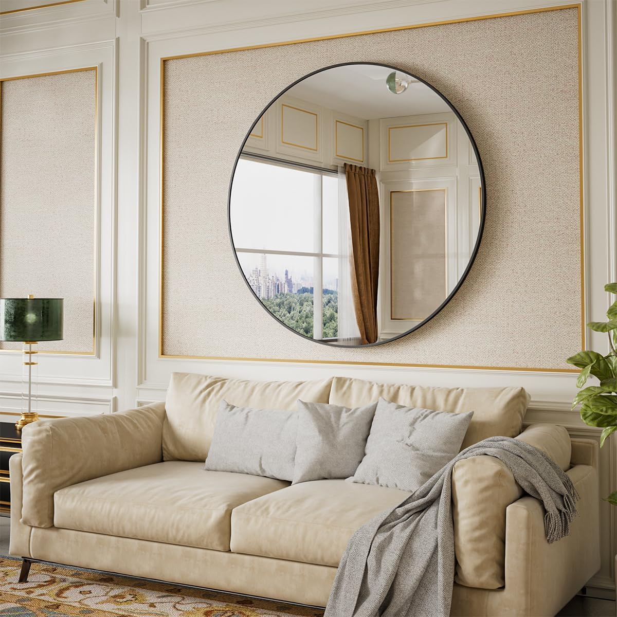 BEAUTYPEAK 42 Inch Round Mirror for Entryway and Bathroom