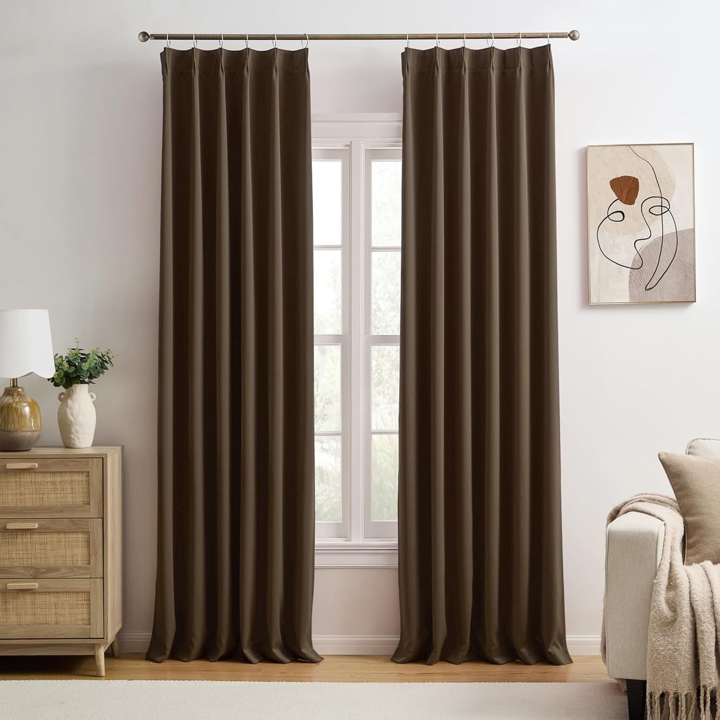 Chocolate Brown Espresso Pinch Pleated Blackout Curtains Set