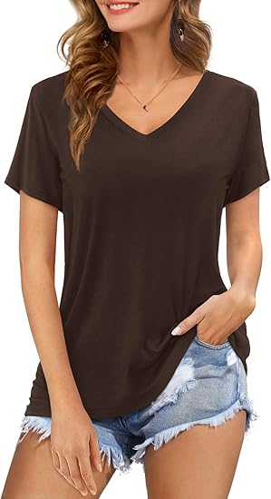 Amoretu Womens V Neck Short Long Sleeve Tops Tee Blouse Review