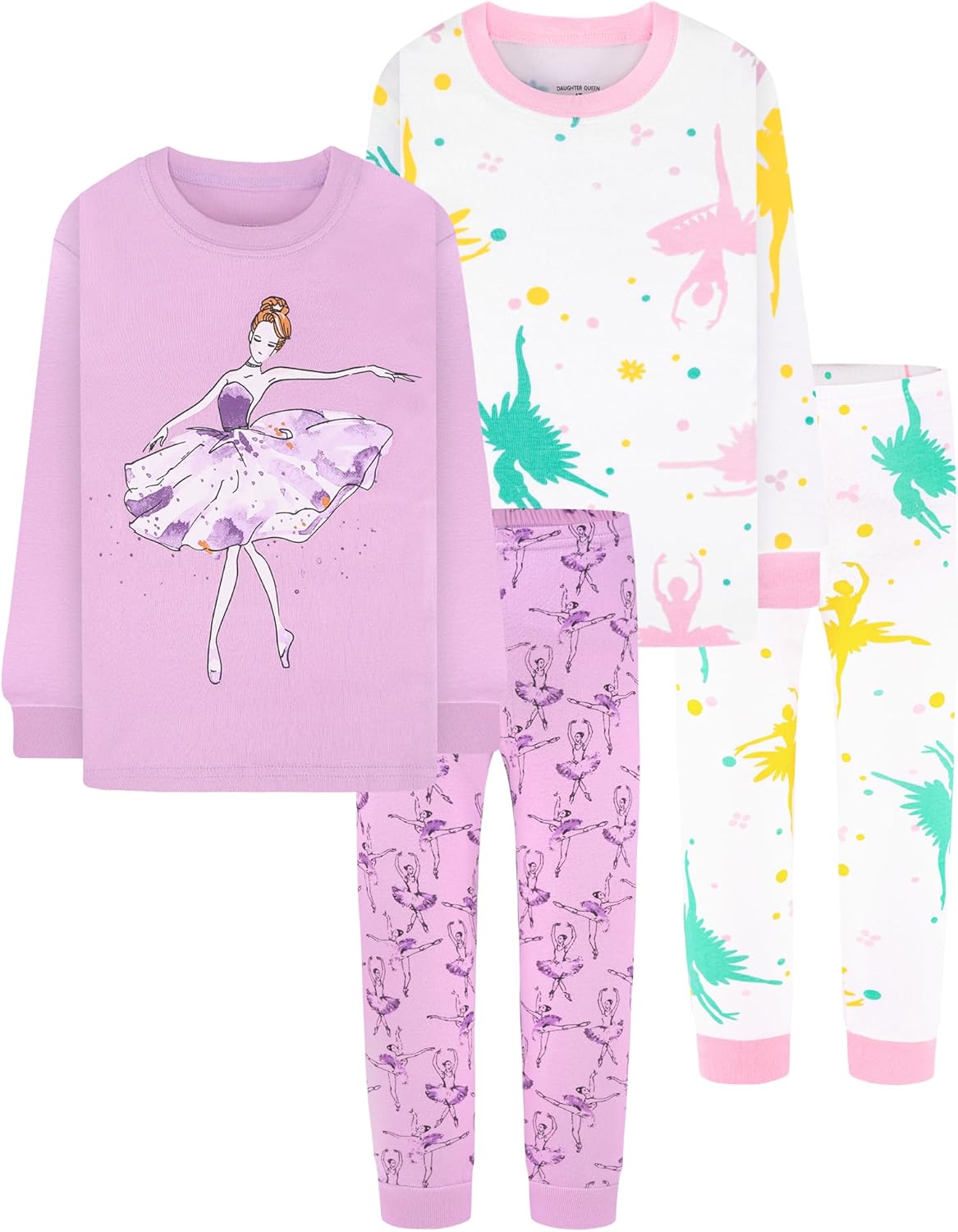 Girls 4 Pieces Cotton Pajamas Set for Ages 18 Months to 12 Years