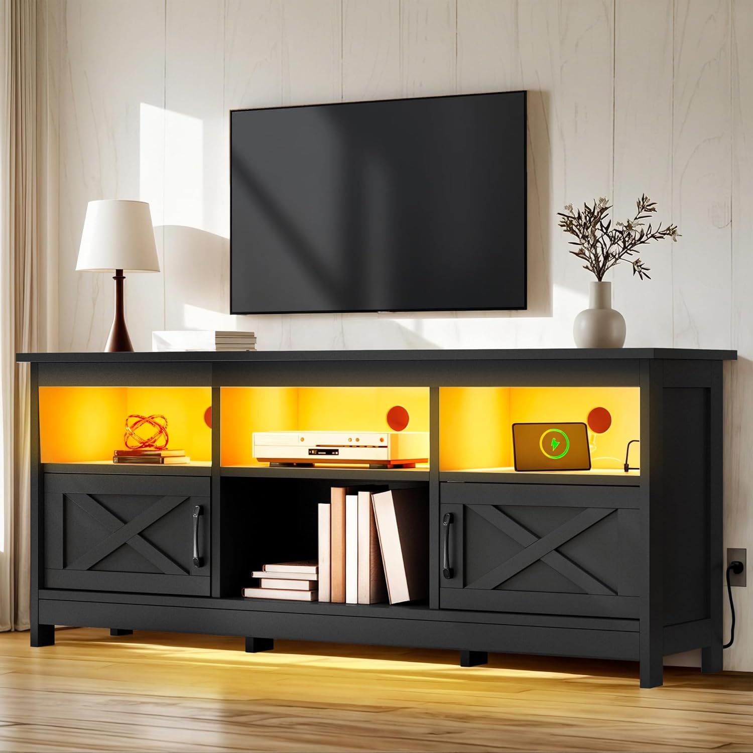 YITAHOME TV Stand for 65 Inch TVs with Storage & LED Light