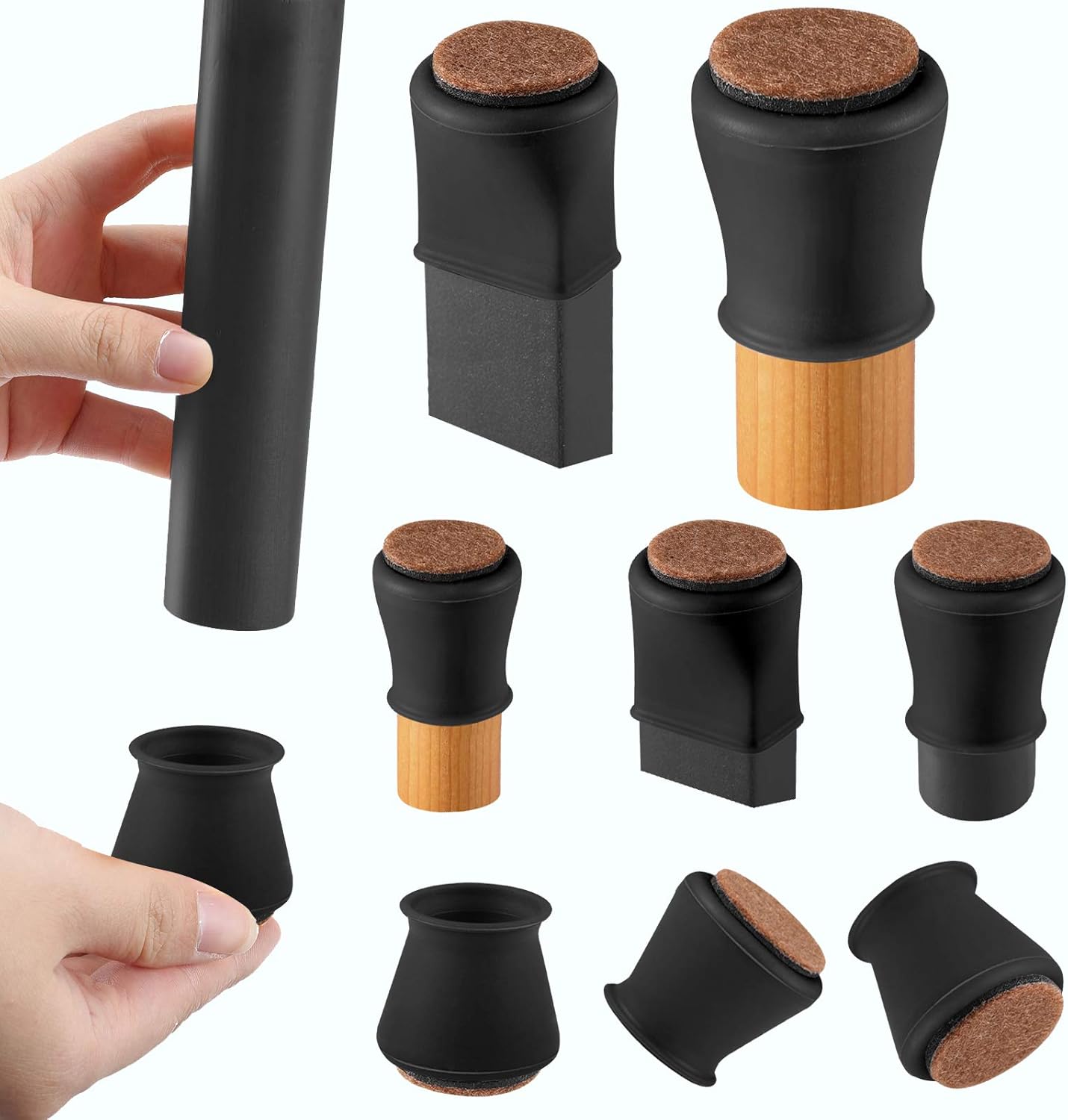 ARTHURS Black Silicone Chair Leg Protectors - Shield Hardwood Floors! (16 Pcs)