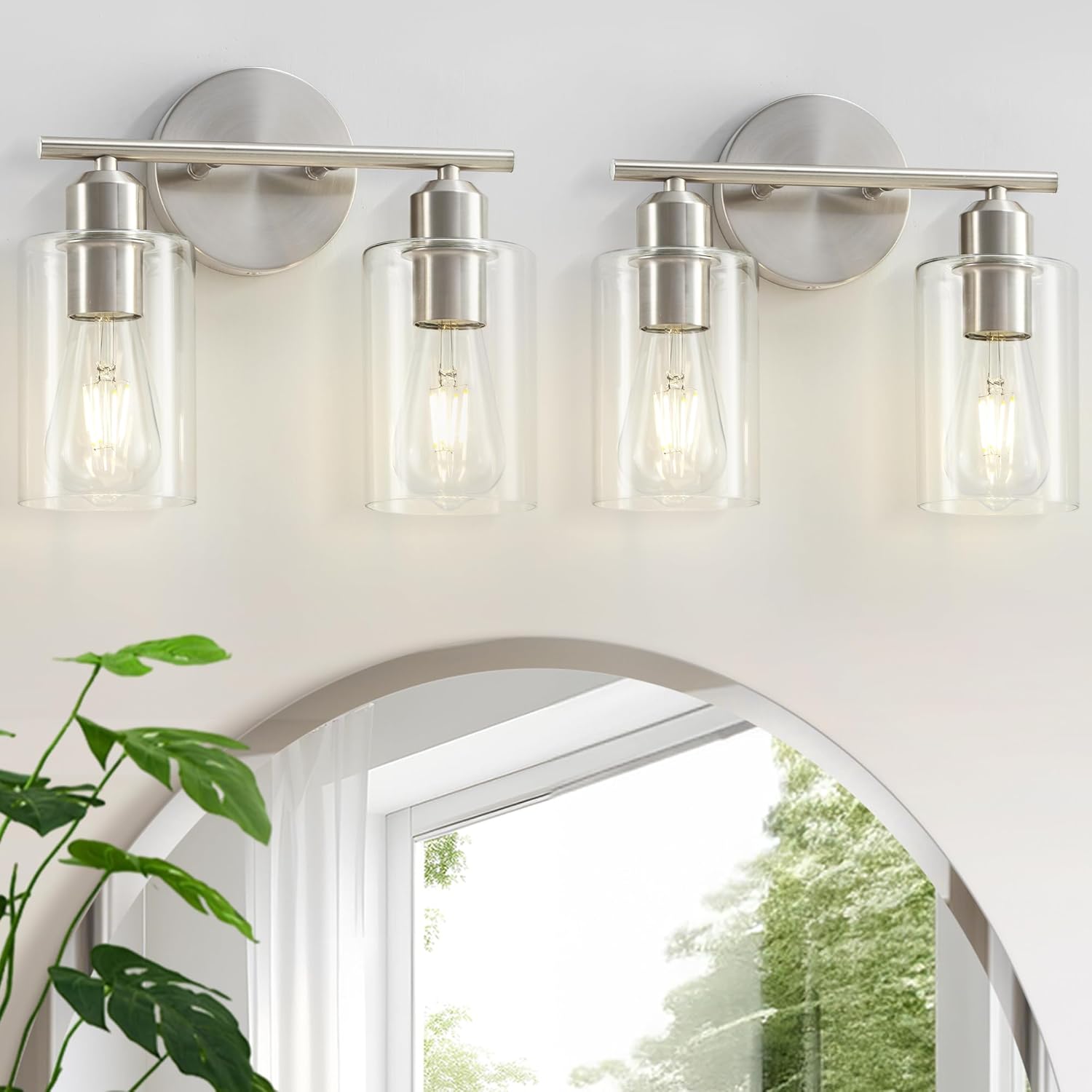Modern 2-Light Brushed Nickel Bathroom Light Fixtures for Home