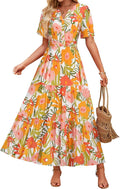 ZESICA Women's Floral Print Short Sleeve V Neck Maxi Dress