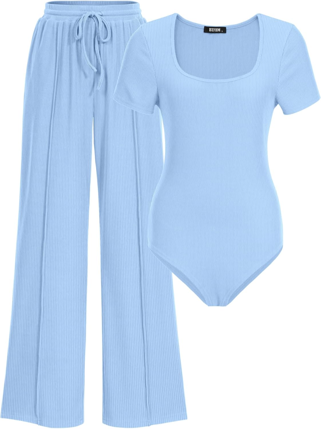 BTFBM Womens Casual 2 Piece Bodysuit and Pants Matching Set