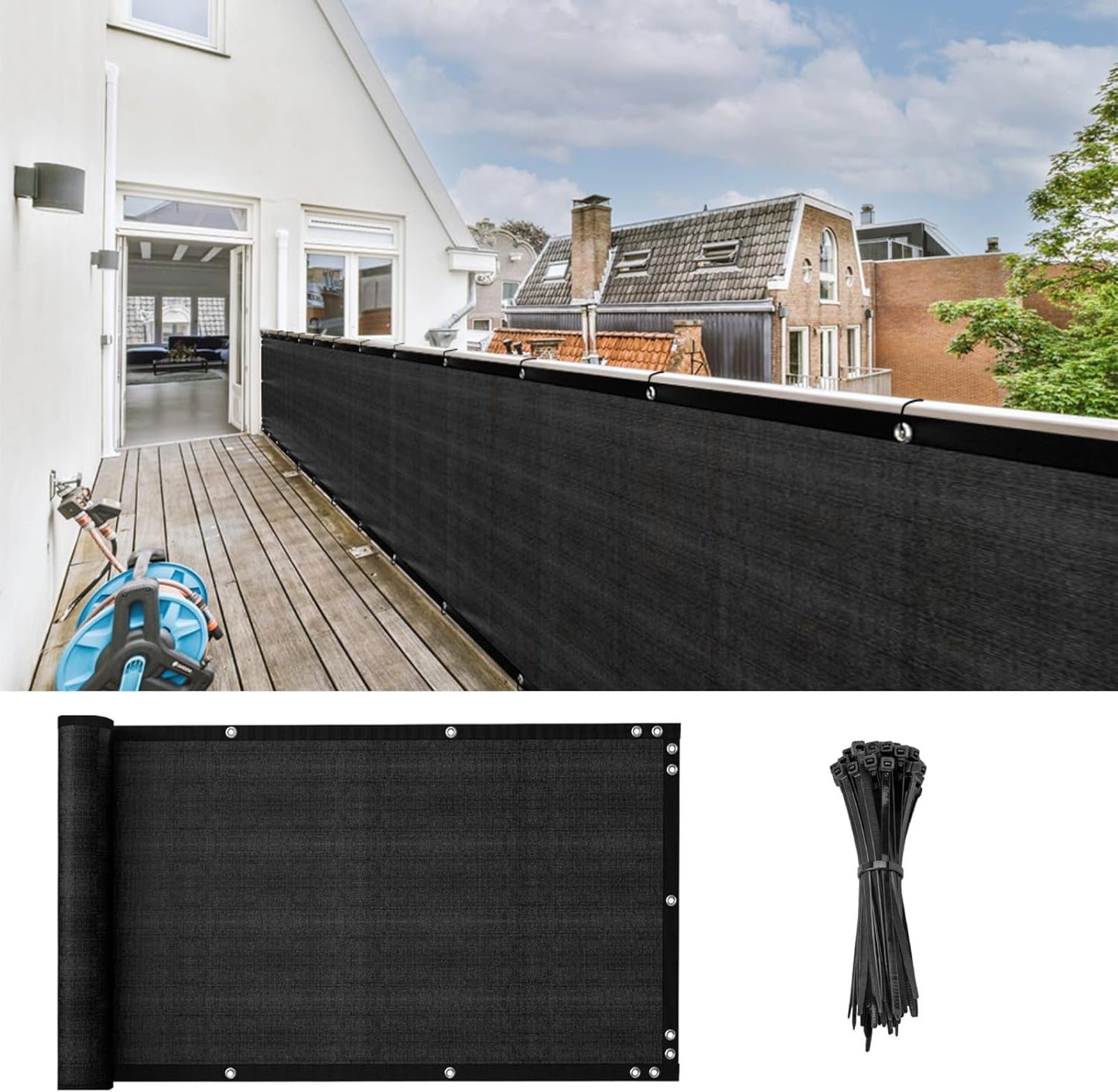 Cliselda 3'x10' Black Balcony Privacy Screen - Protect Your Outdoor Space!