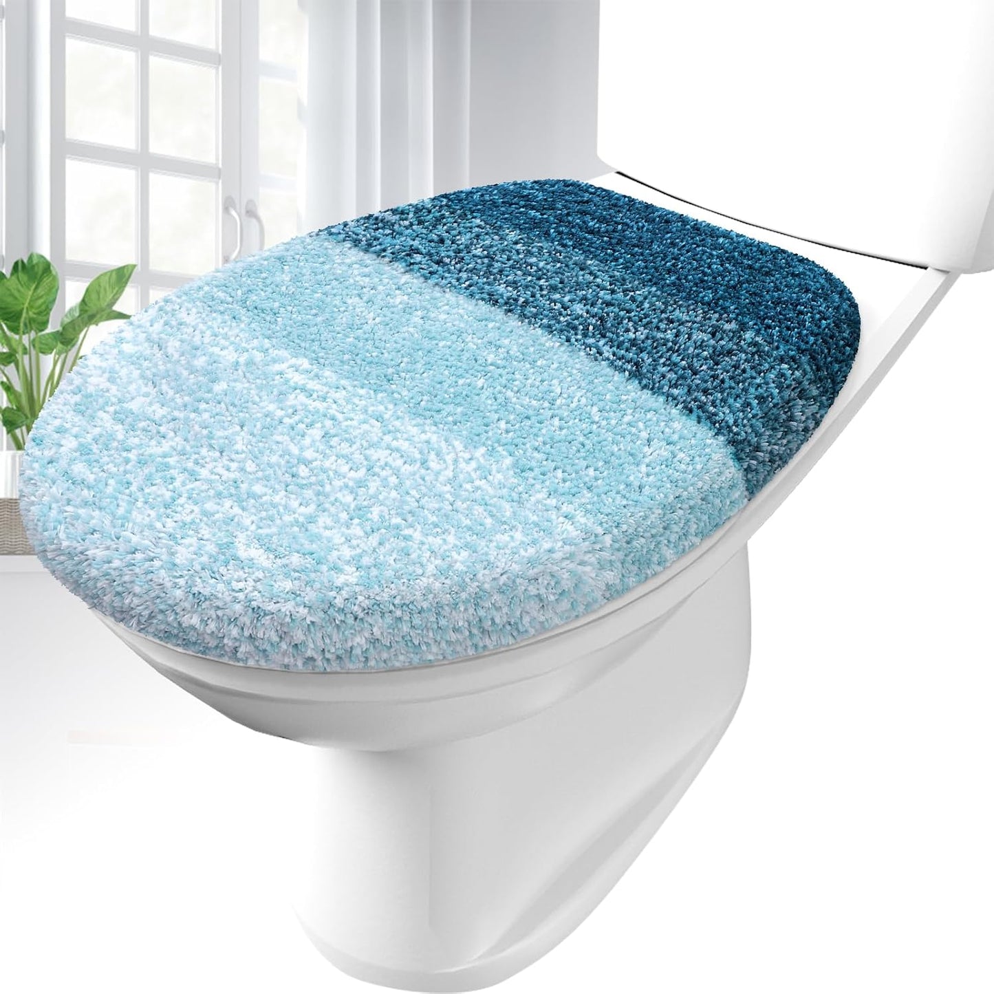 OLANLY Soft Microfiber Bathroom Toilet Lid Cover in Peacock Blue