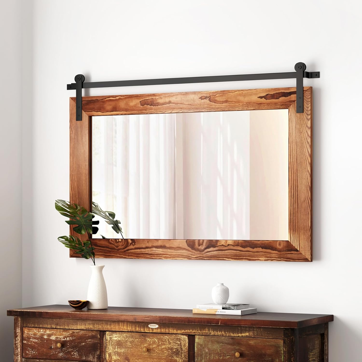 COGOOD Farmhouse Bathroom Mirror - Rustic Barn Door Design