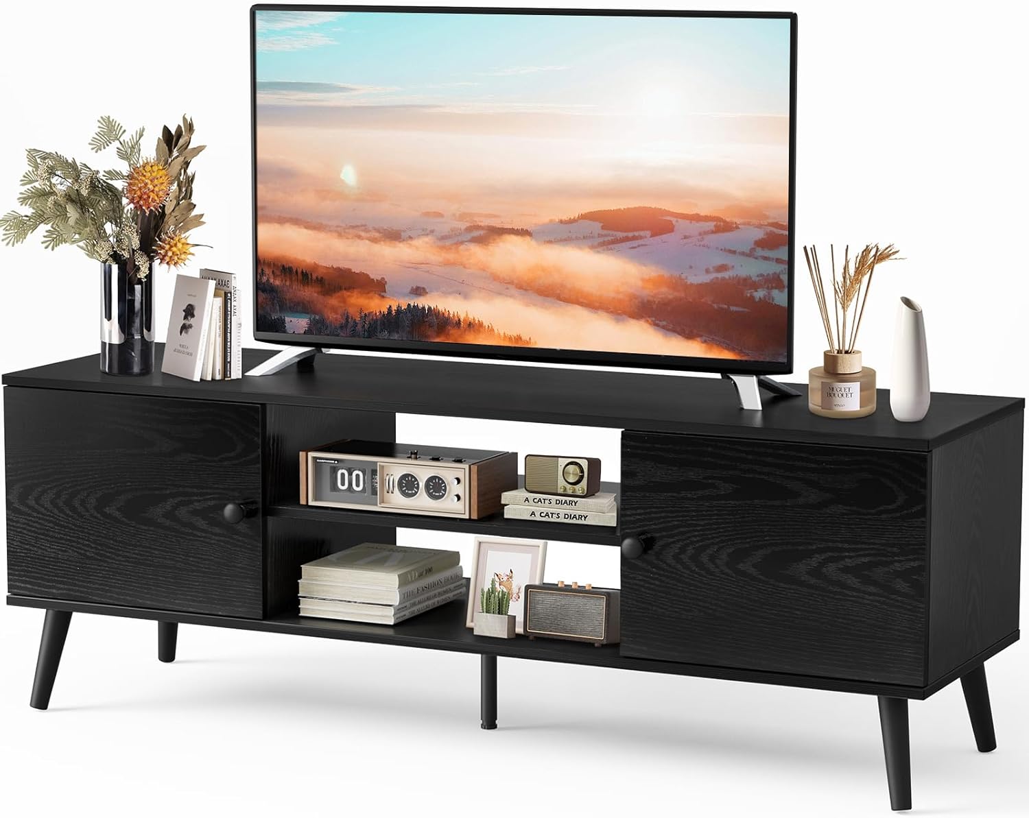 Modern TV Stand with Storage - Black Beauty
