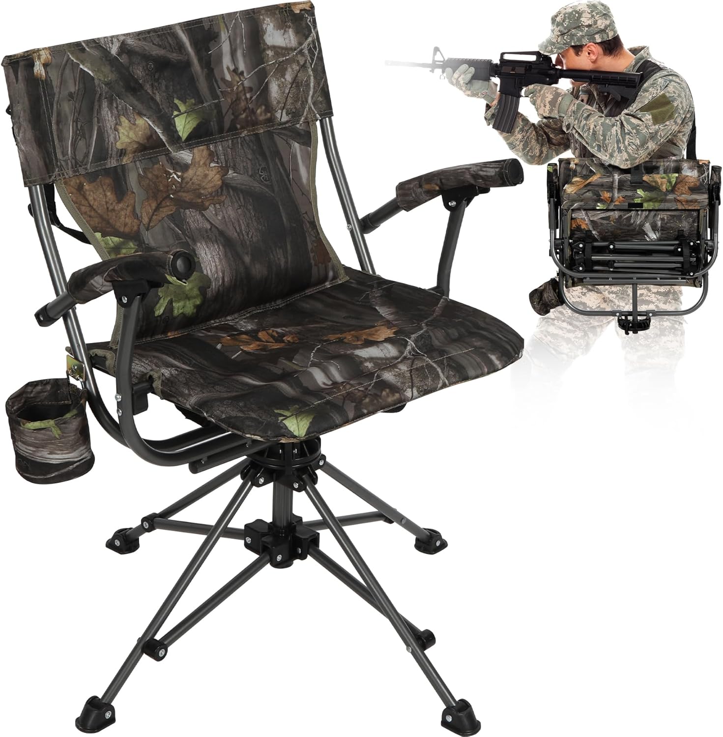 360 Swivel Hunting Chair, Armrest, Camo - REDCAMP