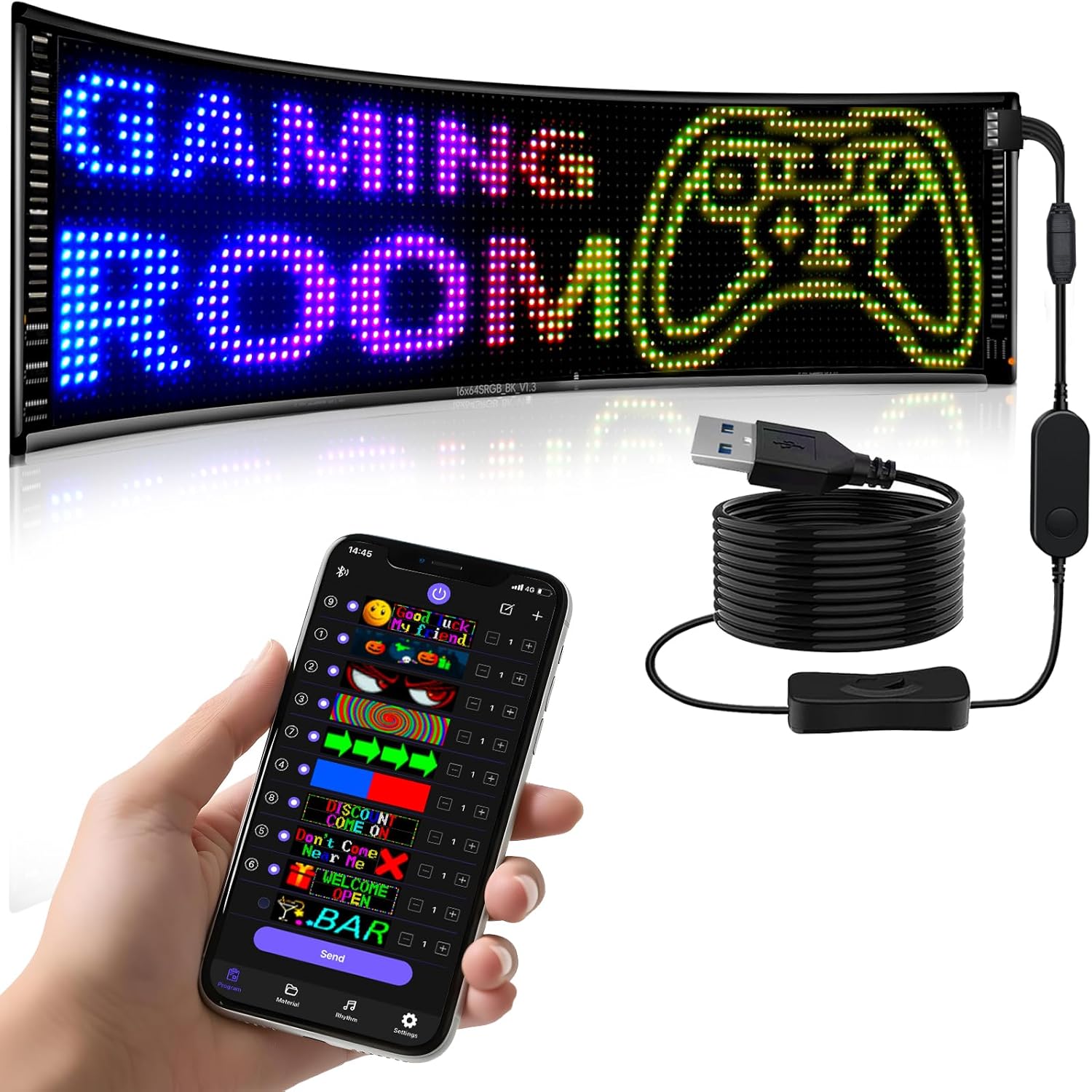 LED Light Signs for Car with Bluetooth Control and Custom Display