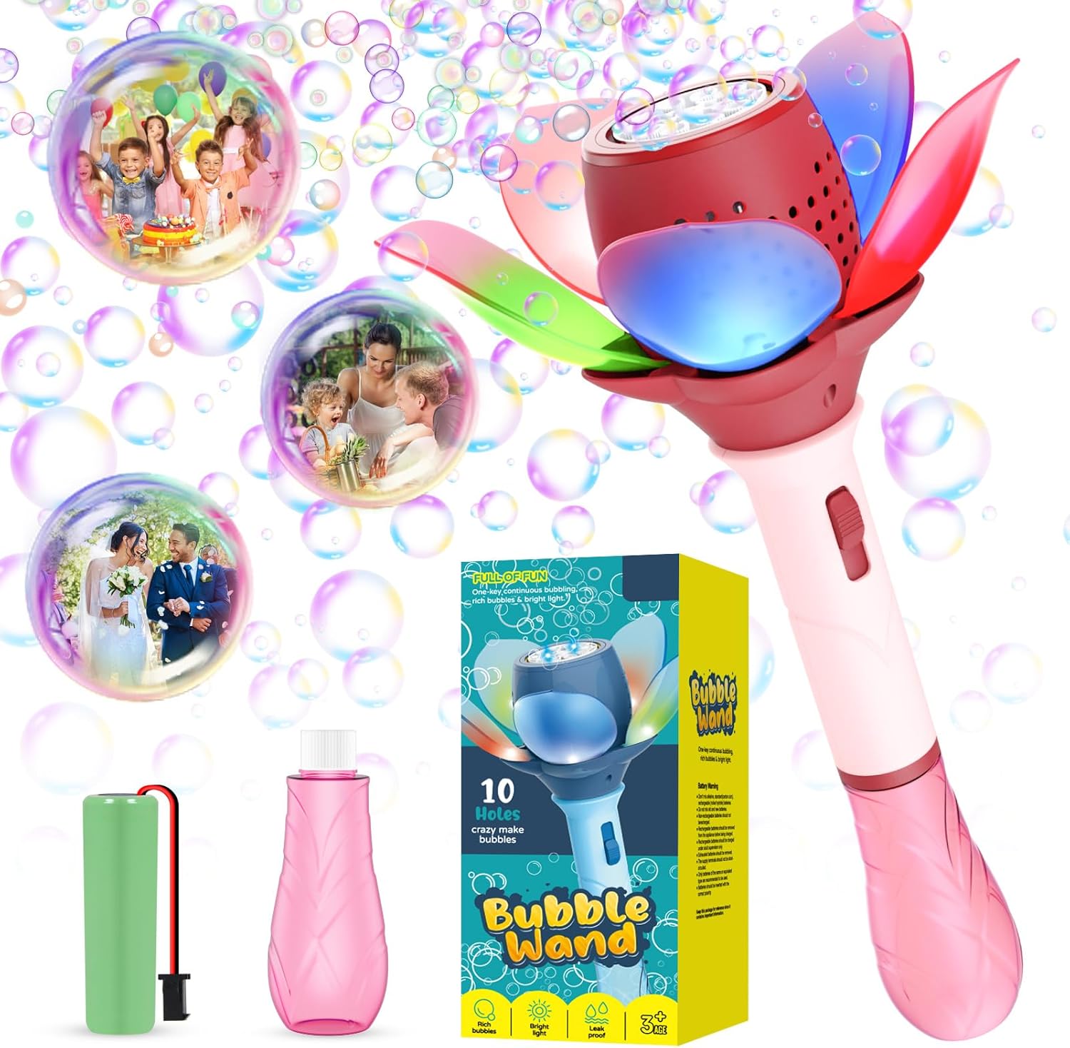 Light-Up Electric Bubble Wand - 10000+ Bubbles, Rechargeable! 