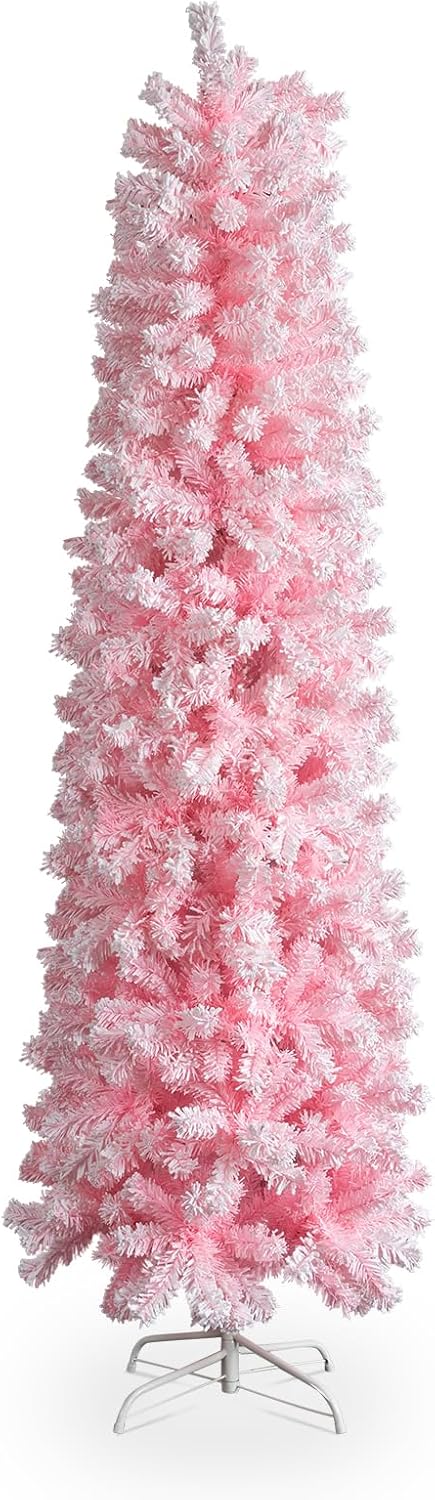 7.5 FT Snow Flocked Pencil Christmas Tree for Festive Cheer
