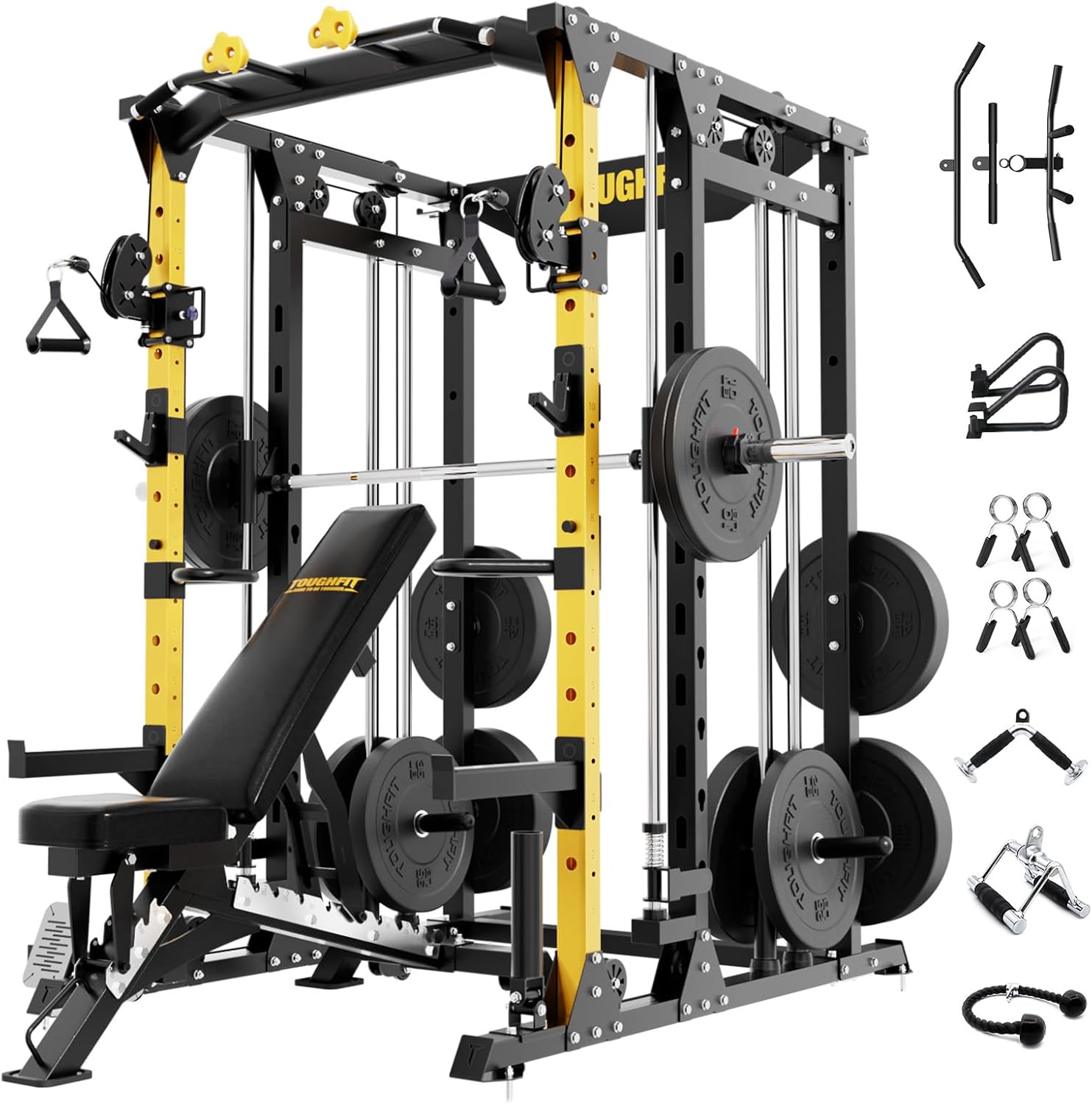 ToughFit All-in-One Smith Machine w/ Cable Crossover, Home Gym Powerhouse