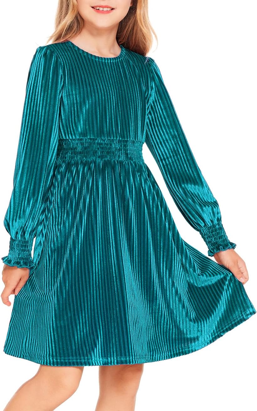 Arshiner Girls Long Sleeve Velvet Midi Dress for Fall Style