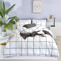 White Plaid Comforter Set Queen - Soft Black White Grid Bedding