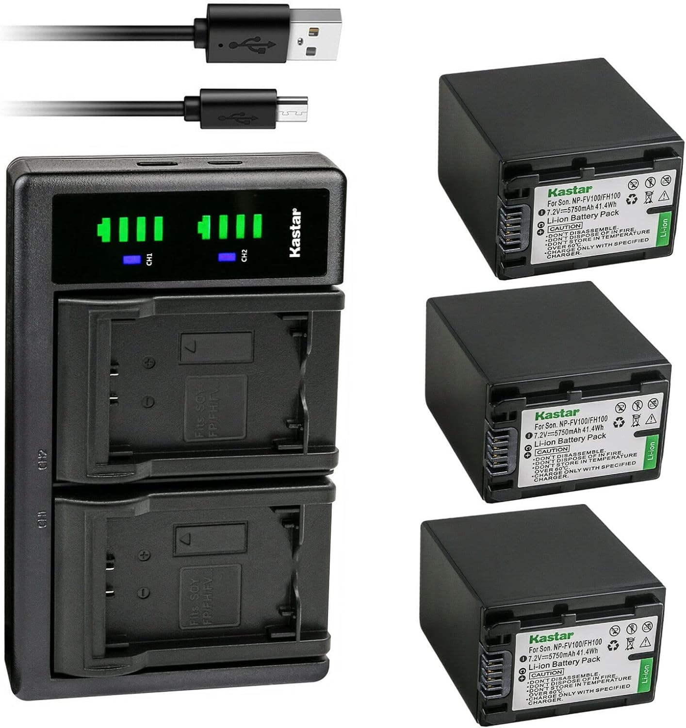 Kastar 3-Pack NP-FV100 Battery and USB Charger for Sony Cameras