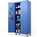 72 in Tall Metal Garage Storage Cabinet with Pegboards and Wheels