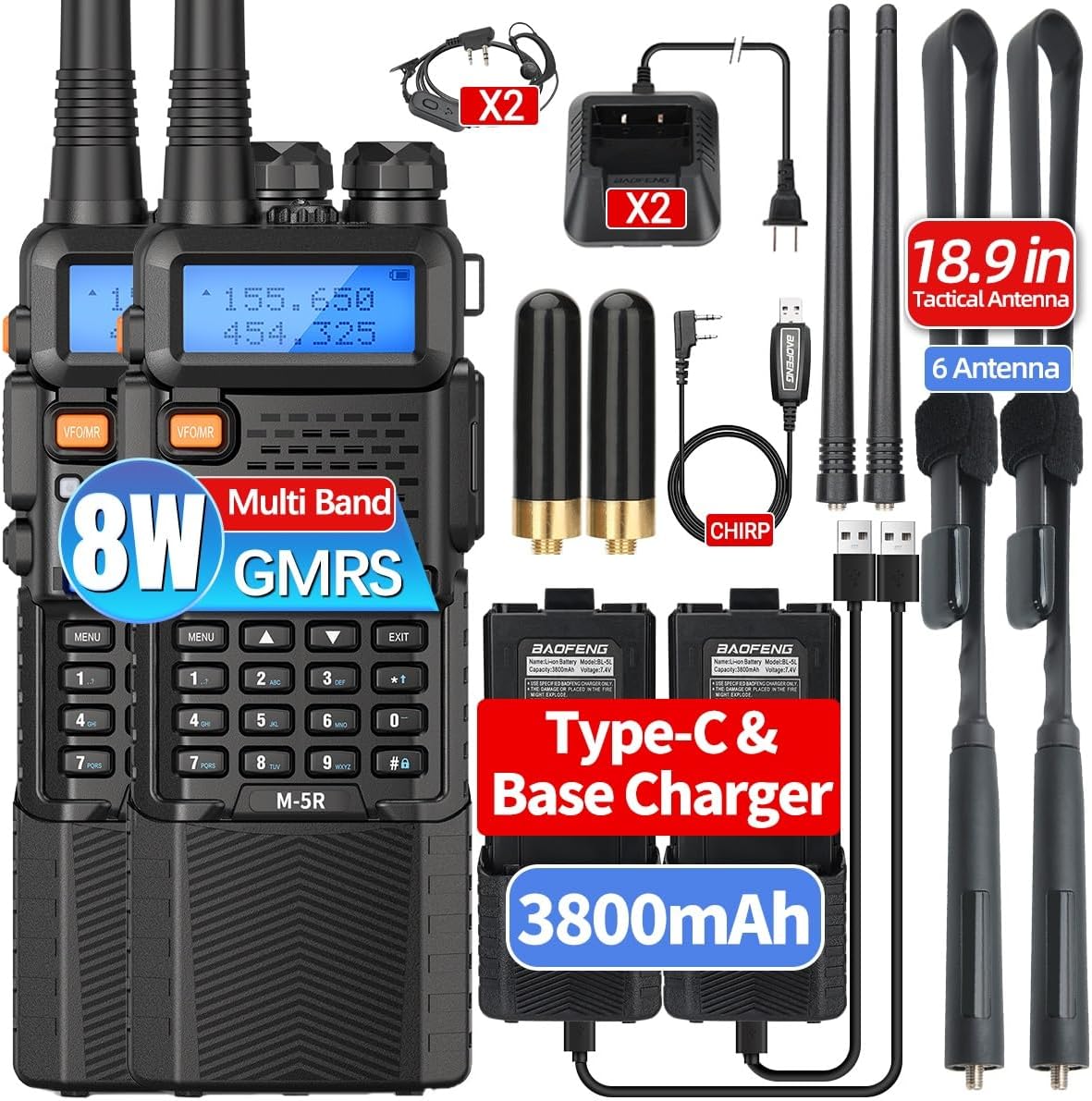 BAOFENG UV-5R Ham Radio Handheld 8W Long Range Walkie Talkies