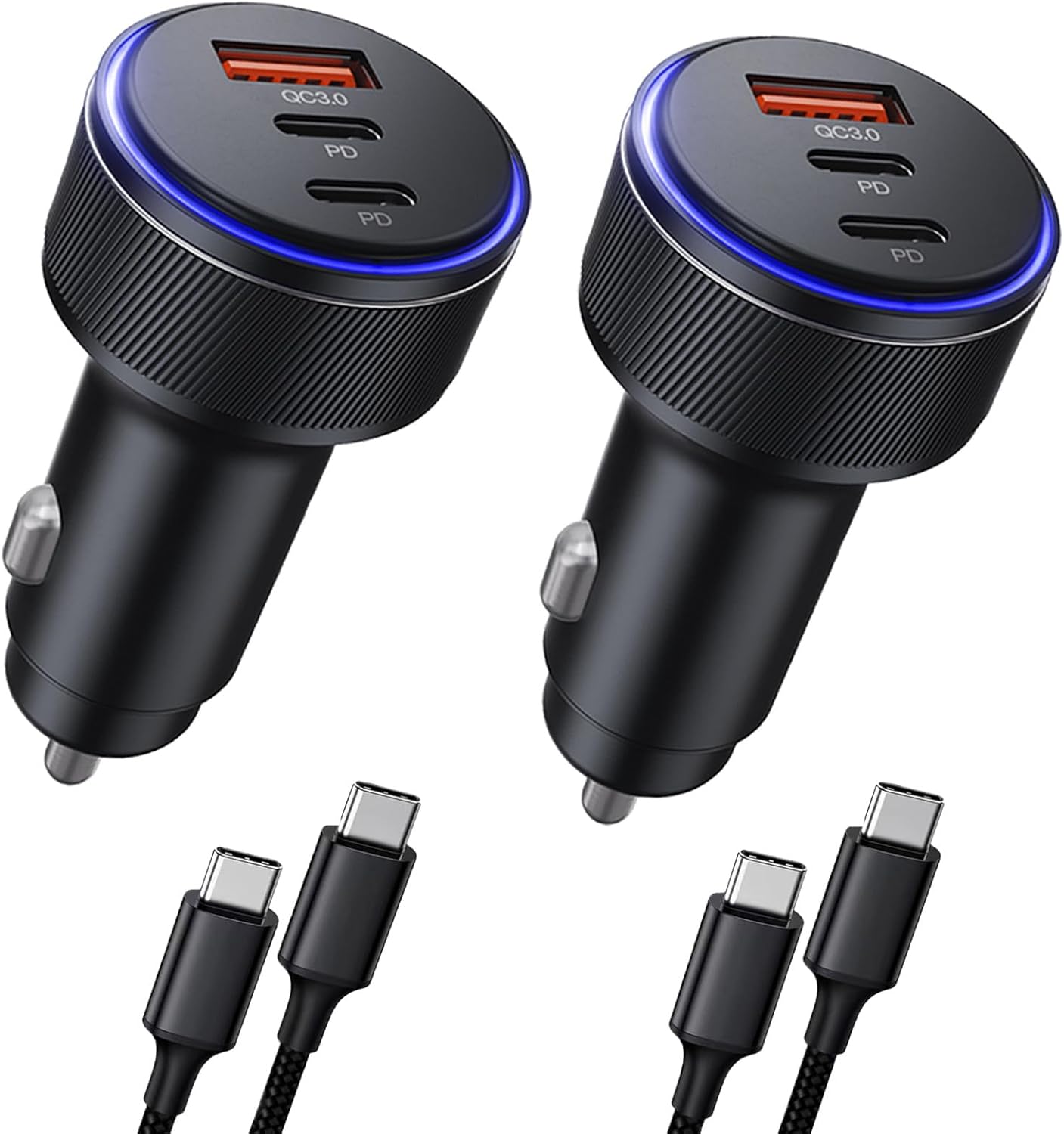 Fast Charge 3-Port Car Charger for iPhone 16/Pro Max - 2Pack