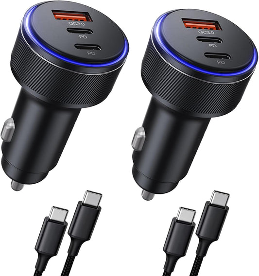 Fast Charge 3-Port Car Charger for iPhone 16/Pro Max - 2Pack