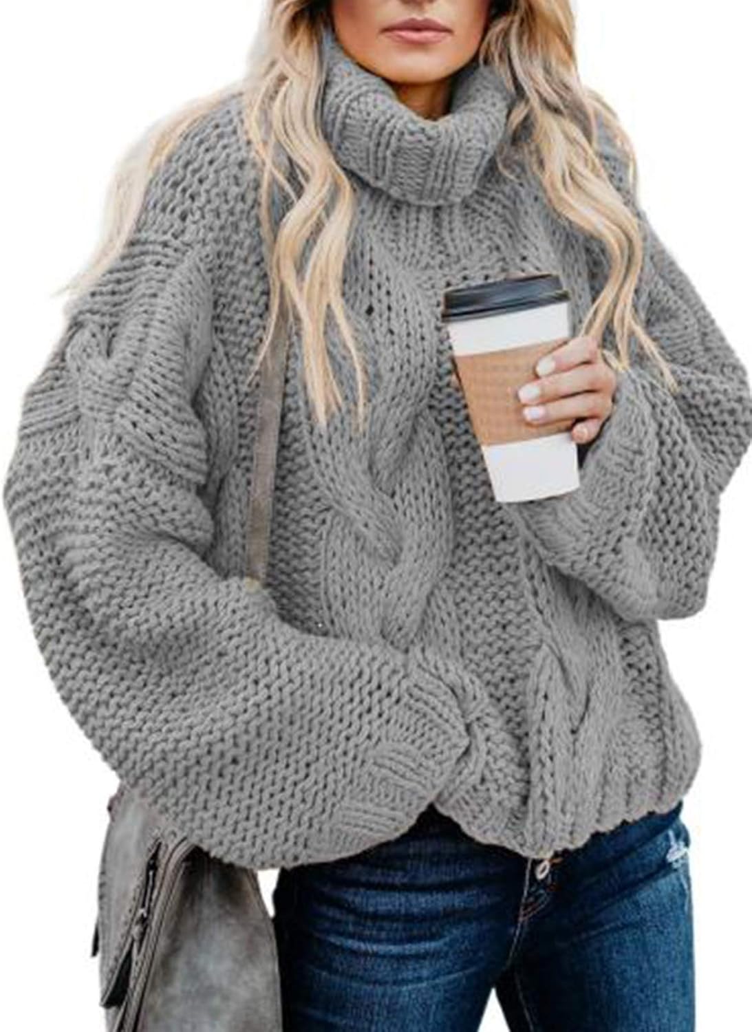 Dokotoo Womens Turtleneck Balloon Sleeve Sweater for Winter