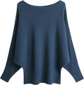 Boat Neck Batwing Sweater for Women - Oversized Ribbed Knit Comfort