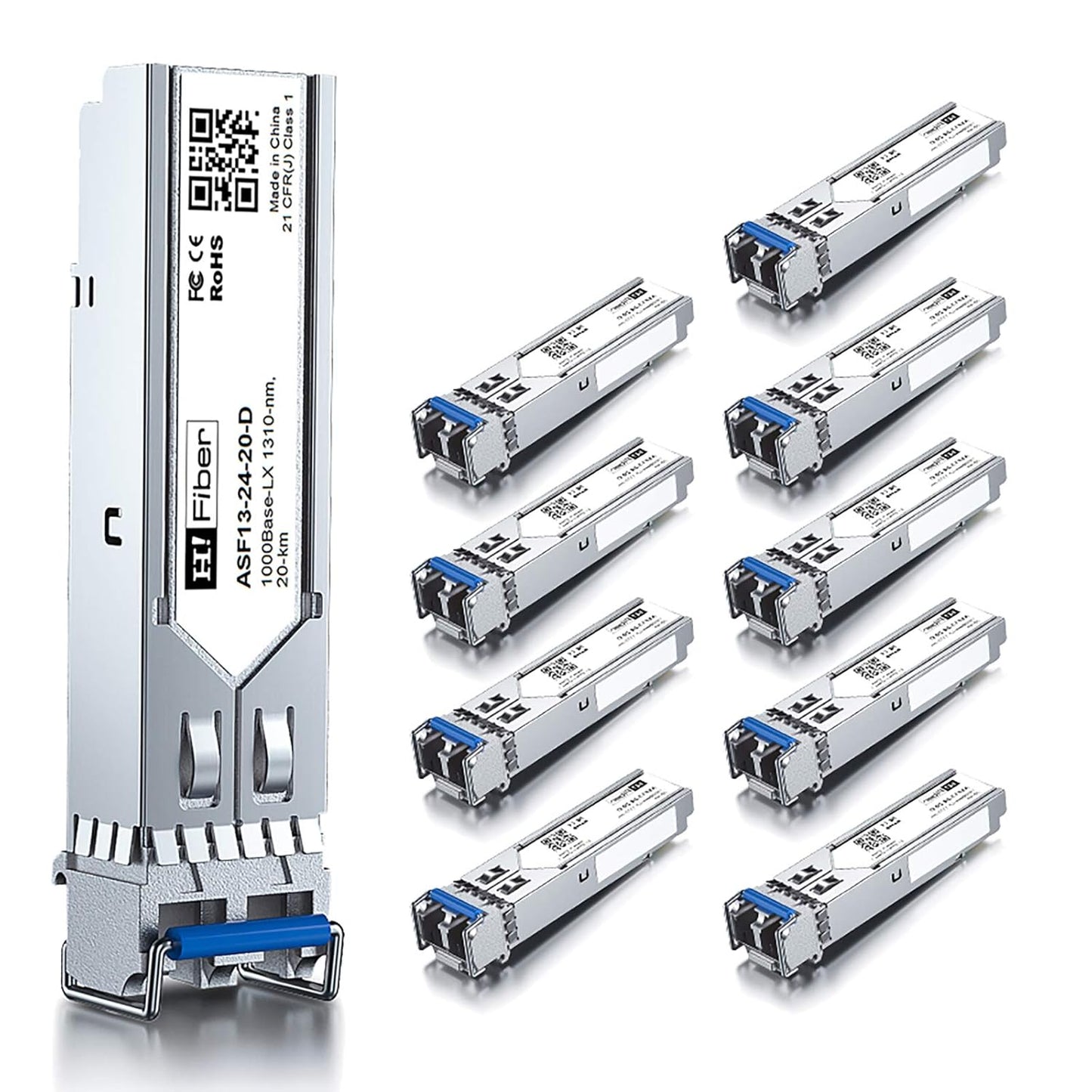 H!Fiber 10 Pack 1.25G Single Mode SFP LC Module for Networking