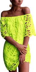 Women Summer Off Shoulder Floral Lace Mini Dress - Elegant Fit