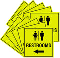 Square Restrooms Left Arrow Sign with Adhesive Tape - Medium 10 Pack