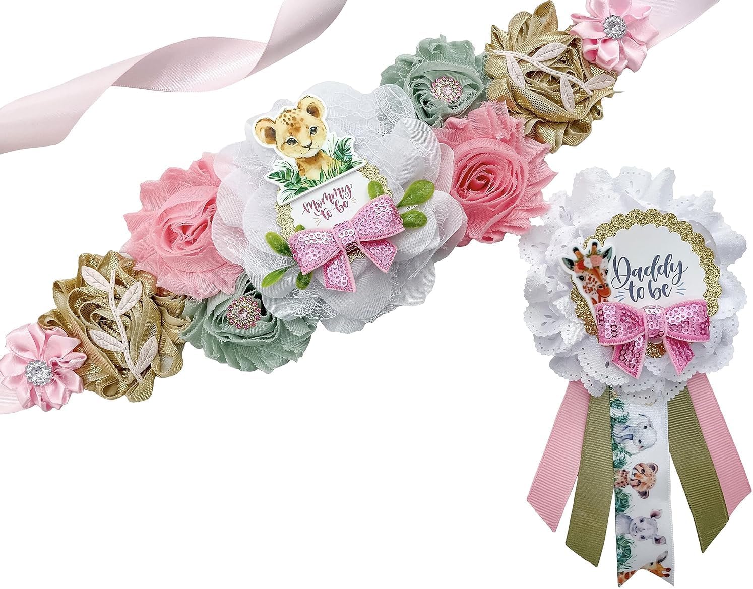 Pink Girly Baby Safari Sash for Mom to Be at Baby Shower