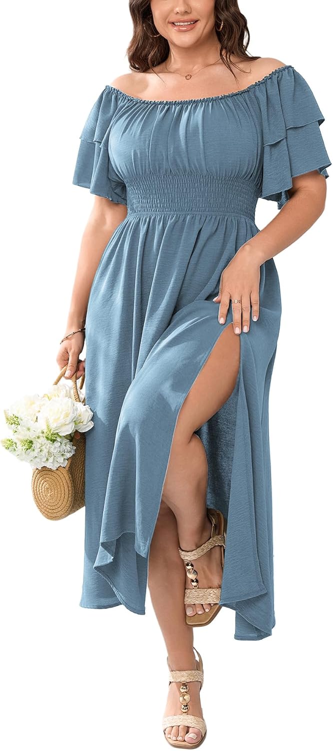 Plus Size Maxi Dress Off The Shoulder Ruffle for Curvy Women