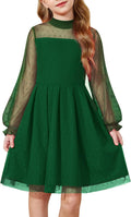 Girls Contrast Mesh Puff Mock Neck Tulle Dress - Party Ready