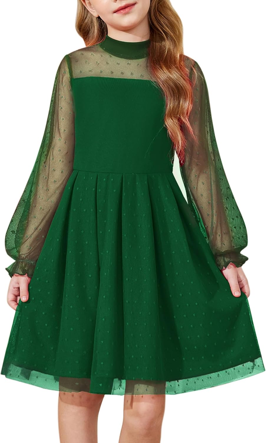 Arshiner Girls Dresses Puff Long Sleeve Mock Neck Tulle Dress