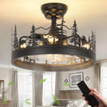Farmhouse Rustic Ceiling Fan with Light and Remote - Black Chandelier
