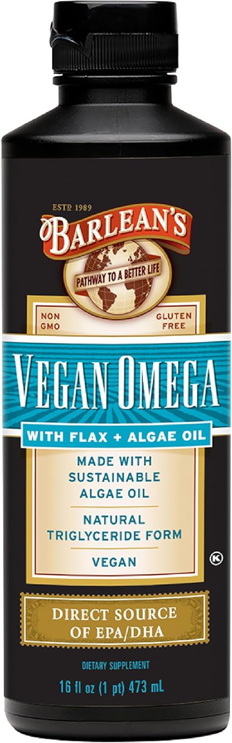 Vegan Omega Liquid Flax and Algae Oil for Healthy Fatty Acids